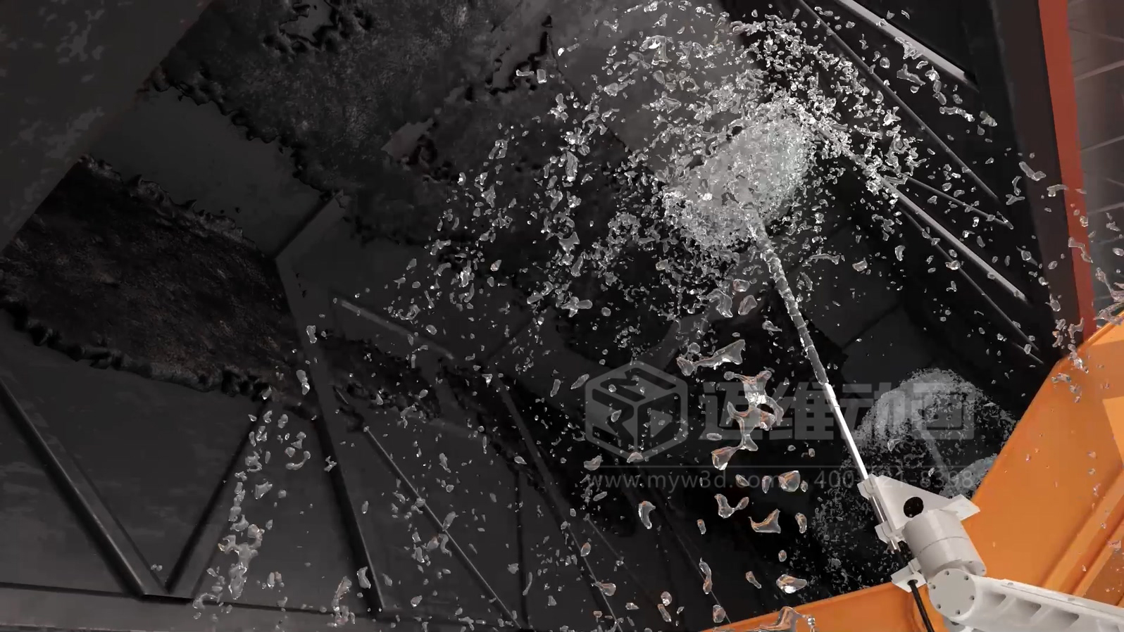 智能工廠工藝流程展示如何做到直觀易懂？工業(yè)3D動畫制作實景還原火車廂余料自動化清洗全流程(圖2)